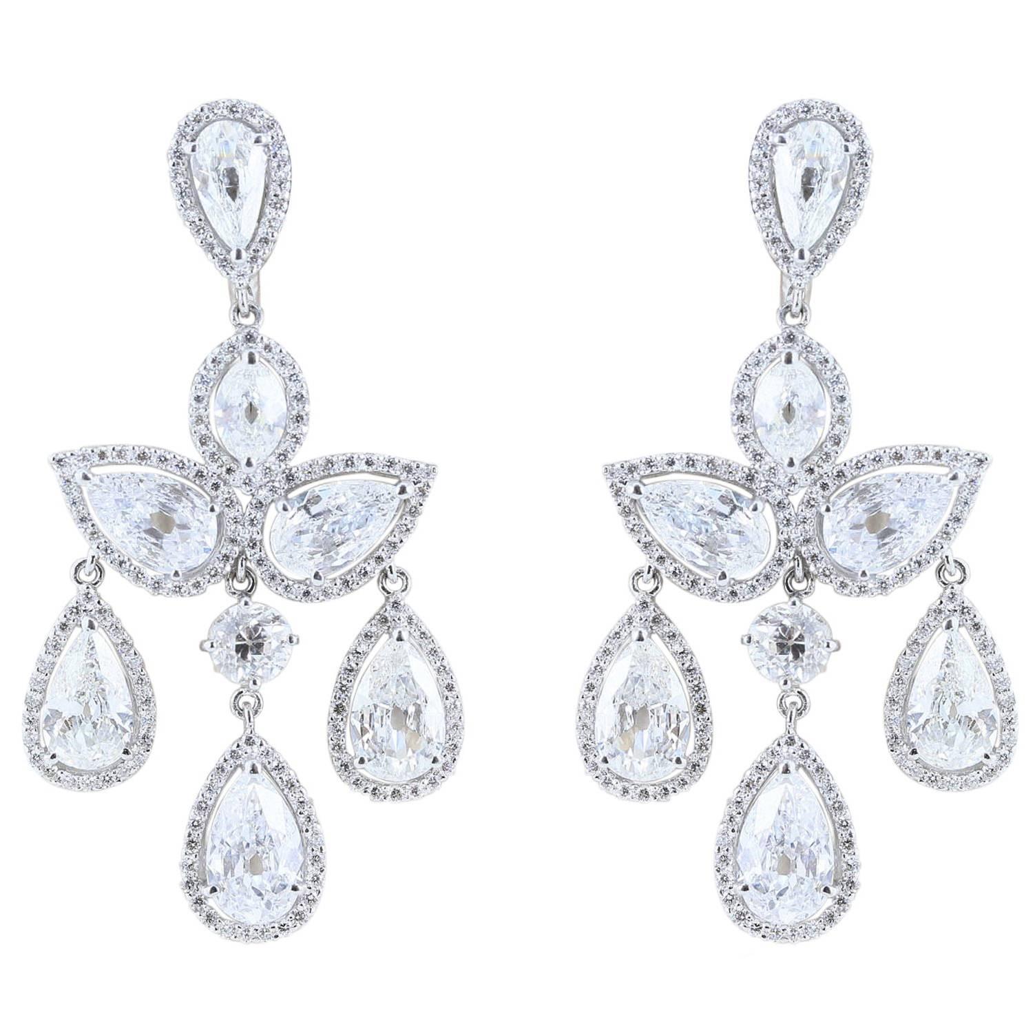 Romantic 13.66 Carat Pear Shaped Diamond Drop Earrings