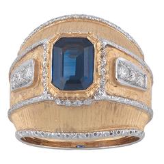 1970s Buccellati Sapphire Diamond Bicolored Gold Band Ring 3
