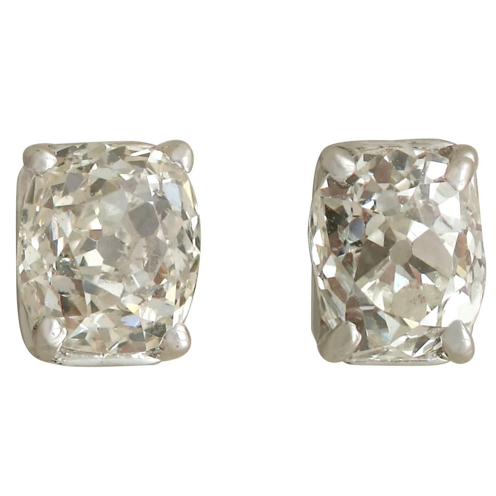 1900s 2.08 Carat Diamond White Gold Stud Earrings