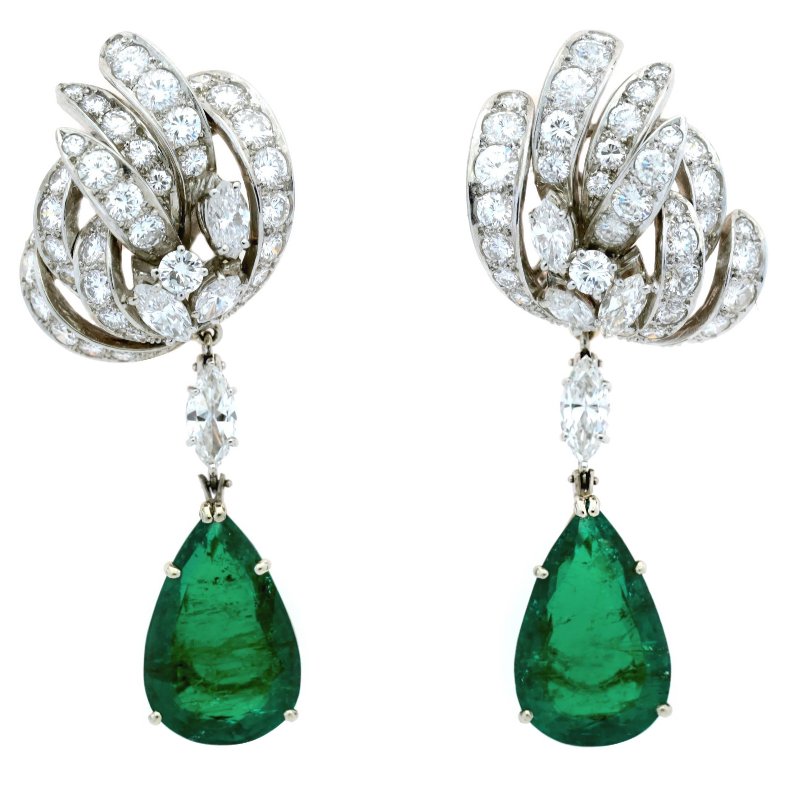 18.73 Carat Colombian Emerald Earrings For Sale