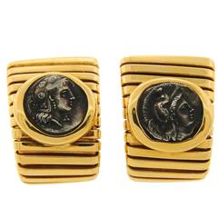 Vintage 1970s Bulgari Ancient Roman Coin Yellow Gold Earrings Bvlgari