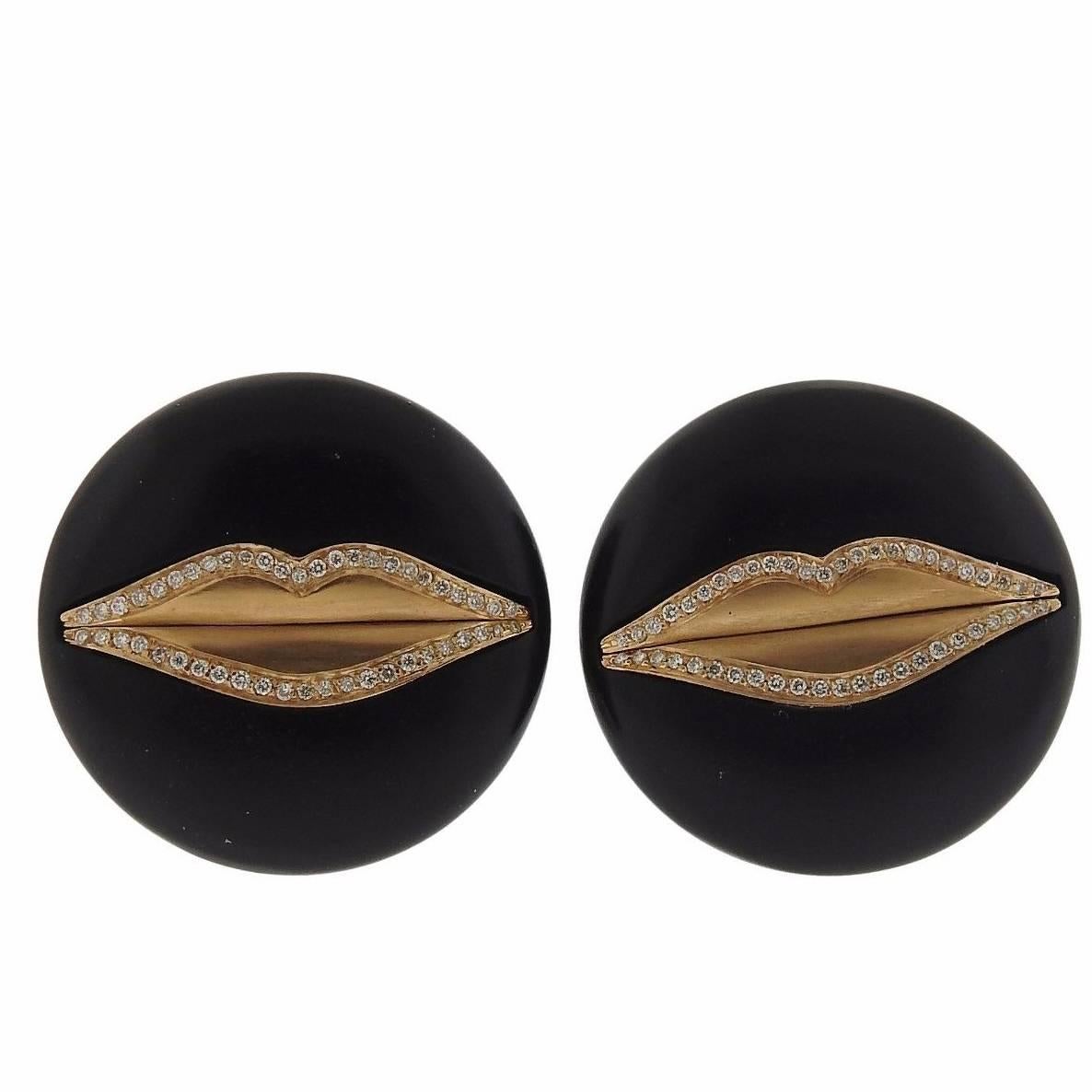 G. Bulgari Enigma Rose Gold Diamond Jet Lips Earrings