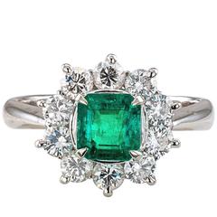 Emerald Diamond Cluster Platinum Ring 6