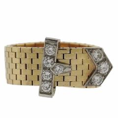 1940s Cartier Retro Gold Diamond Buckle Ring