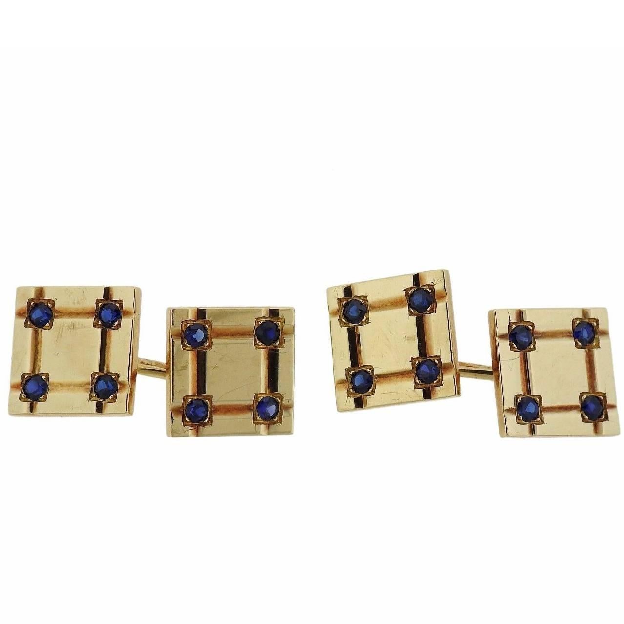 Tiffany & Co. Mid-Century Gold Sapphire Cufflinks For Sale
