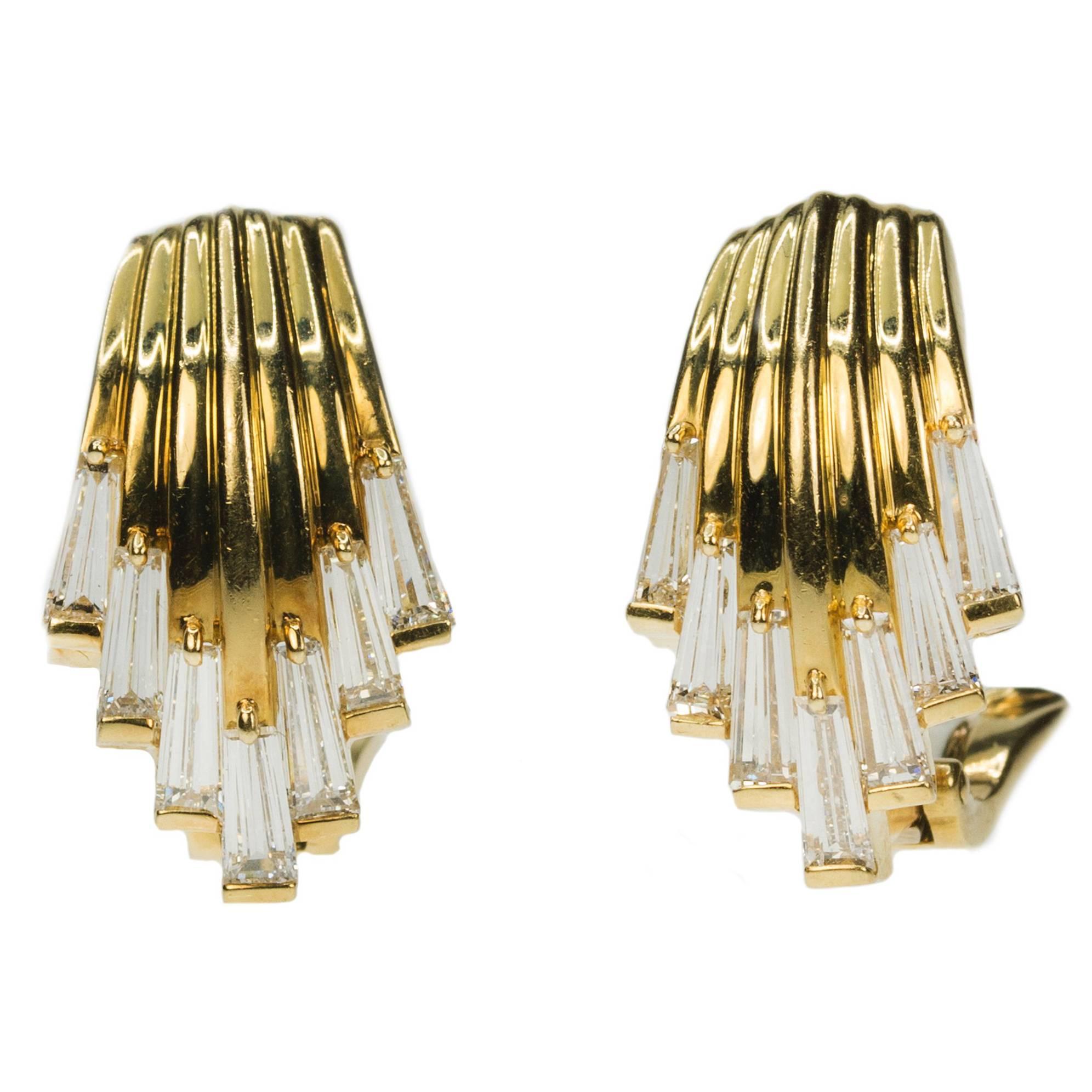18 Karat Waterfall Diamond Earrings For Sale