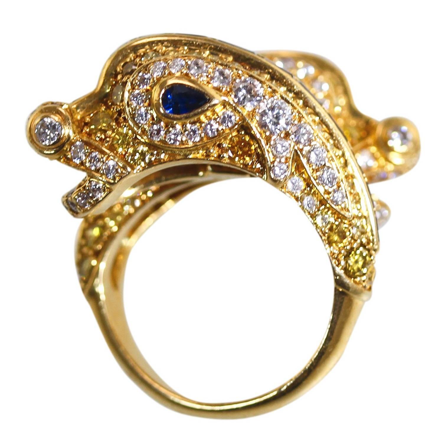 Cartier Paris Chimera Fancy Yellow Diamond Sapphire Gold Ring