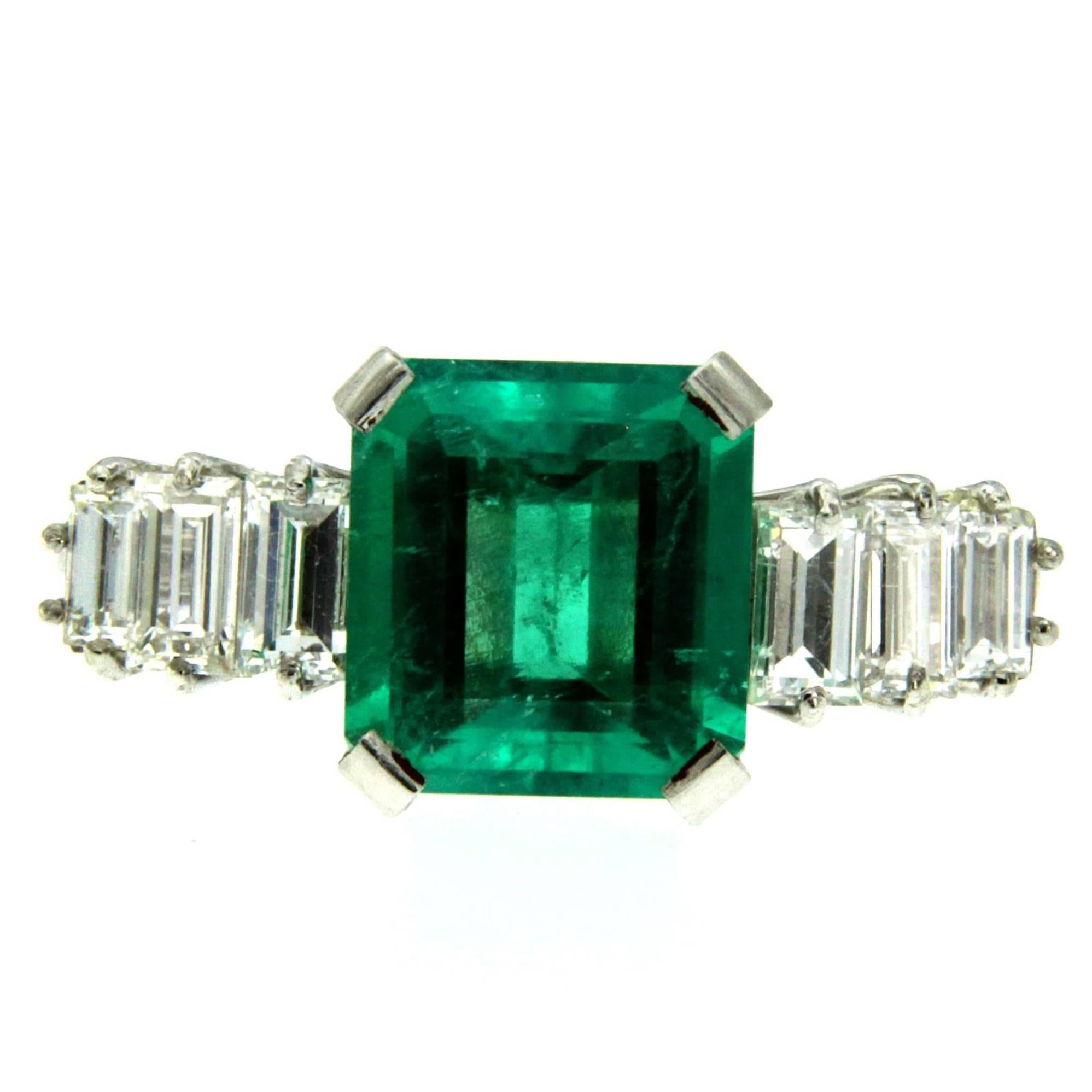 3.25 Carat Colombian Emerald Diamond Platinum Ring