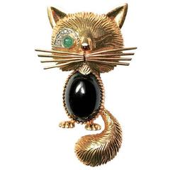 onyx emerald diamond gold cat brooch 2