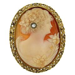 Victorian Gold Cameo Shell Brooch 11