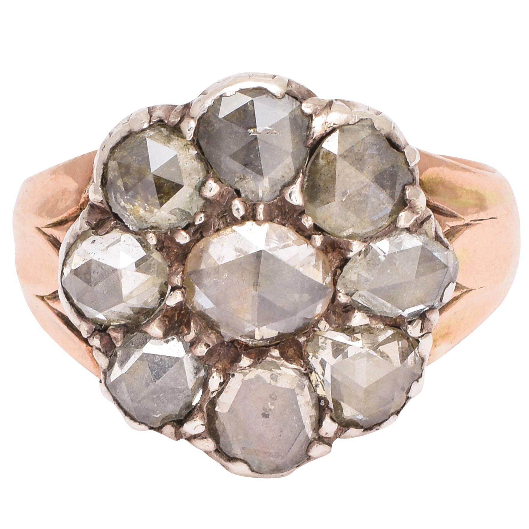 Antique Georgian Rose Cut Diamond Flower Cluster Ring