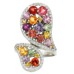 Multicolored Sapphire Diamond White Gold Ring 6