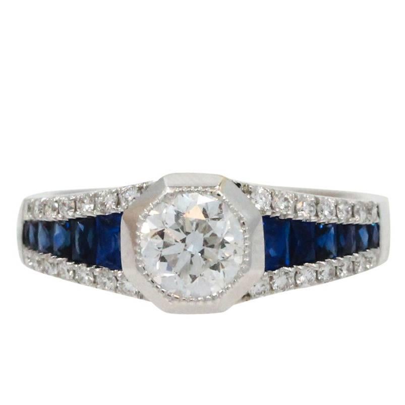 Sapphire and  Diamond Engagement Ring For Sale