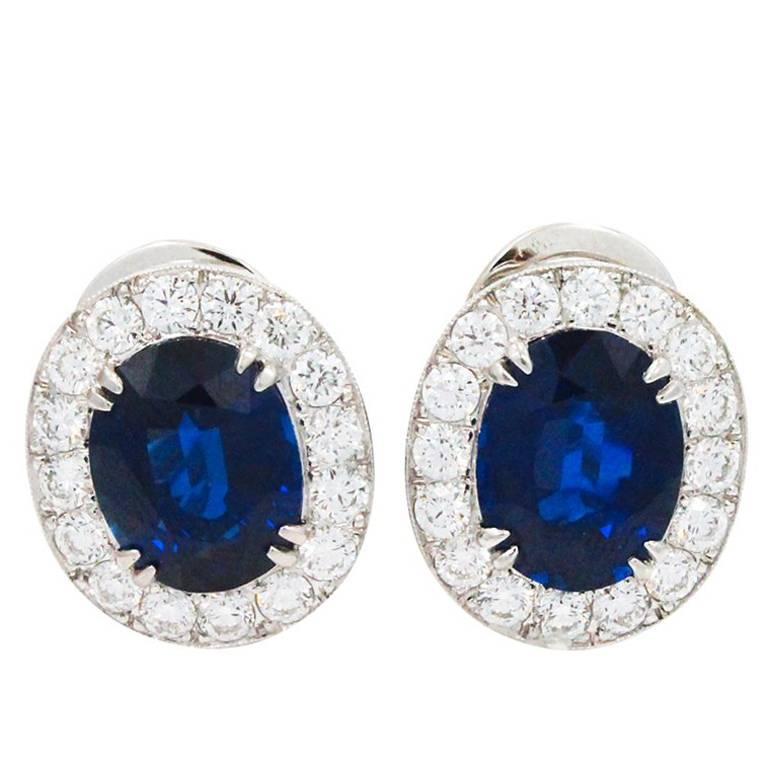 Sapphire Diamond Platinum Earrings For Sale