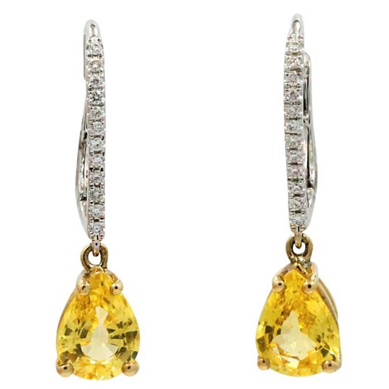 Yellow Sapphire Diamond Two Color Gold Earrings For Sale