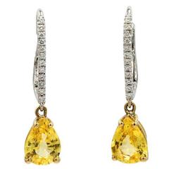 Yellow Sapphire Diamond Two Color Gold Earrings
