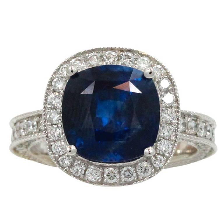 5.54 Carat Sapphire and Diamond  Engagement Ring For Sale