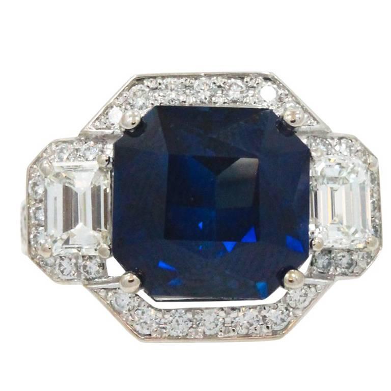 9.70 Carat Sapphire and  Diamond Engagement Ring For Sale