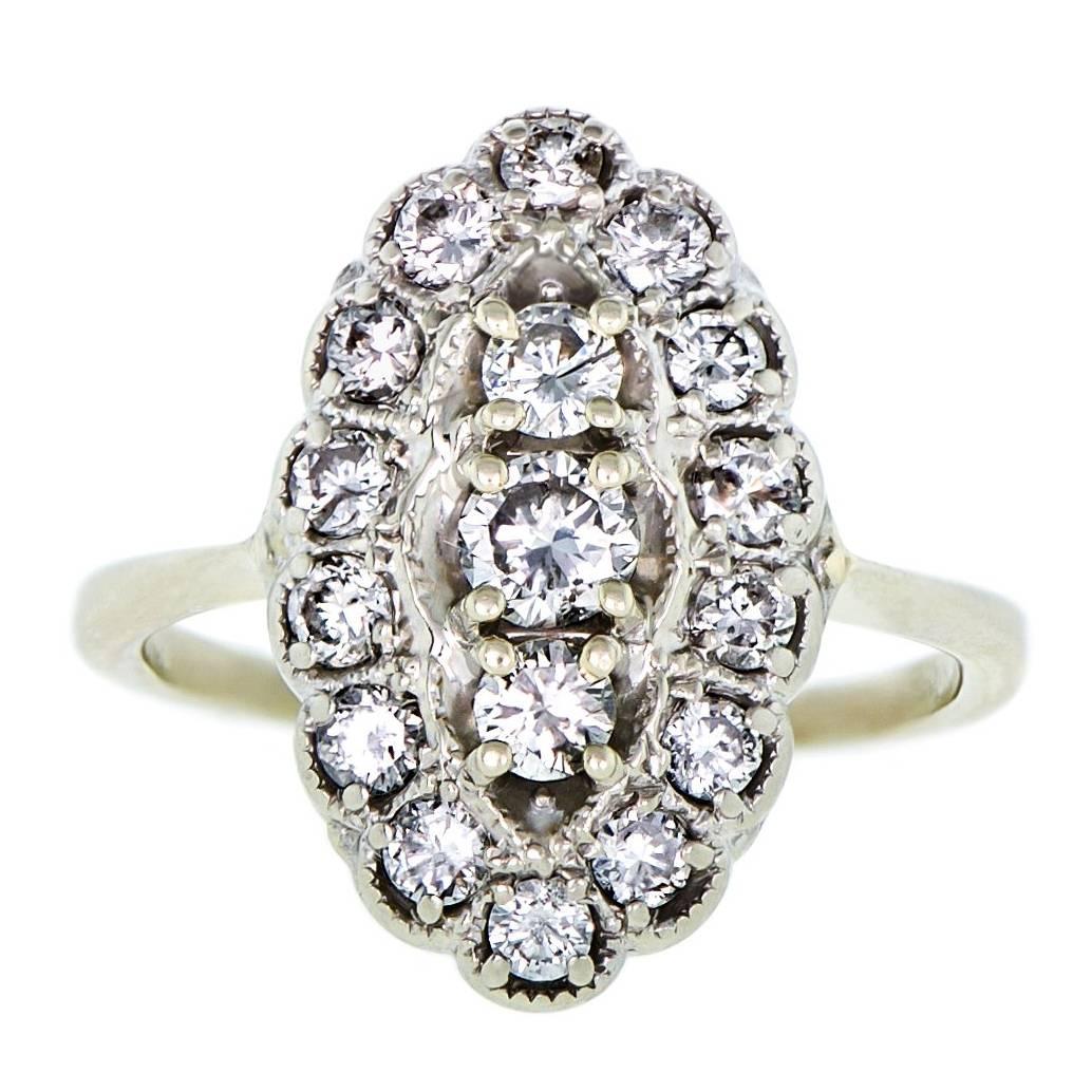 Ladies Diamond White Gold Cluster Ring circa 1950 