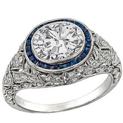 Amazing 1.50 Carat Diamond Sapphire platinum Halo Engagement Ring 6
