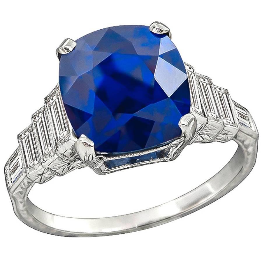 Art Deco Era 6.23 Carat Sapphire Diamond Engagement Ring For Sale