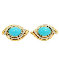 Turquoise Diamond Yellow Gold Earrings