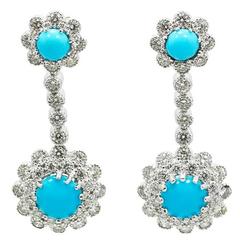 Turquoise Diamond White Gold Dangle Earrings 9