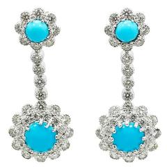 Turquoise Diamond White Gold Dangle Earrings