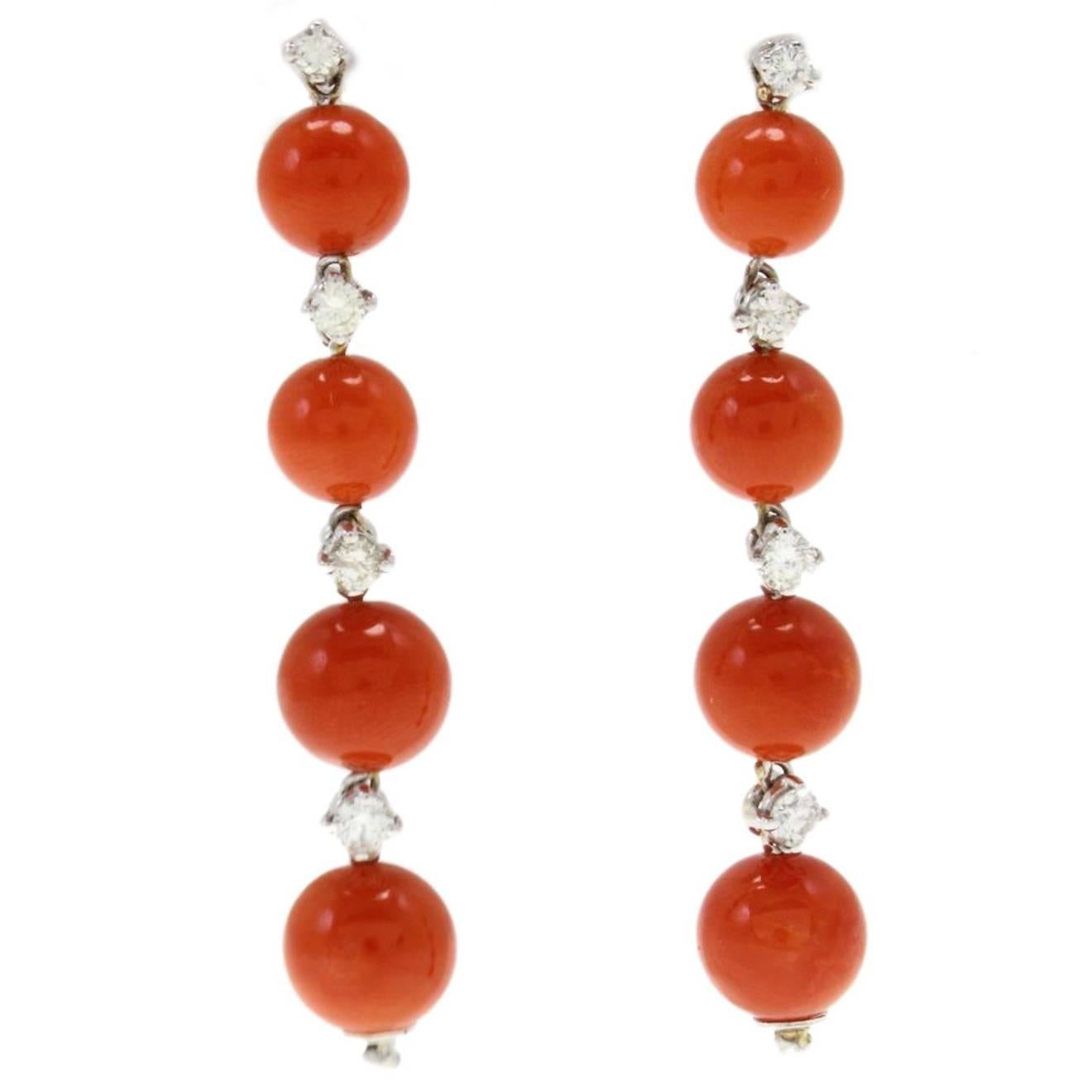 Italian Coral and Diamond Earrings