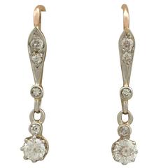 Antique Diamond Gold Drop Earrings 1920s
