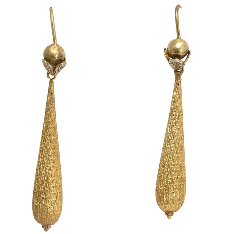 Antique Victorian Gold Torpedo Earrings at 1stDibs victorian gold earrings
