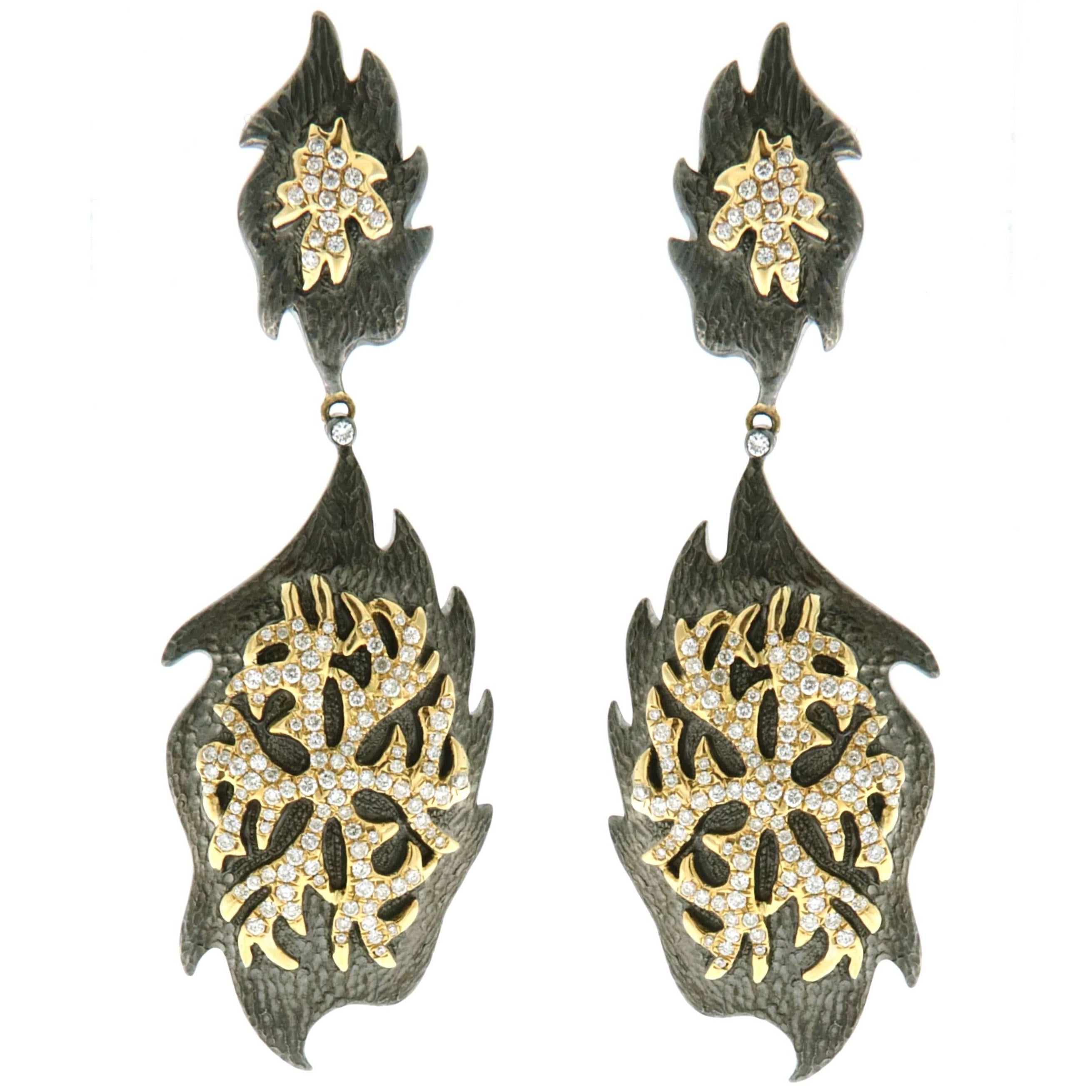 Diamond Silver Gold Earrings For Sale