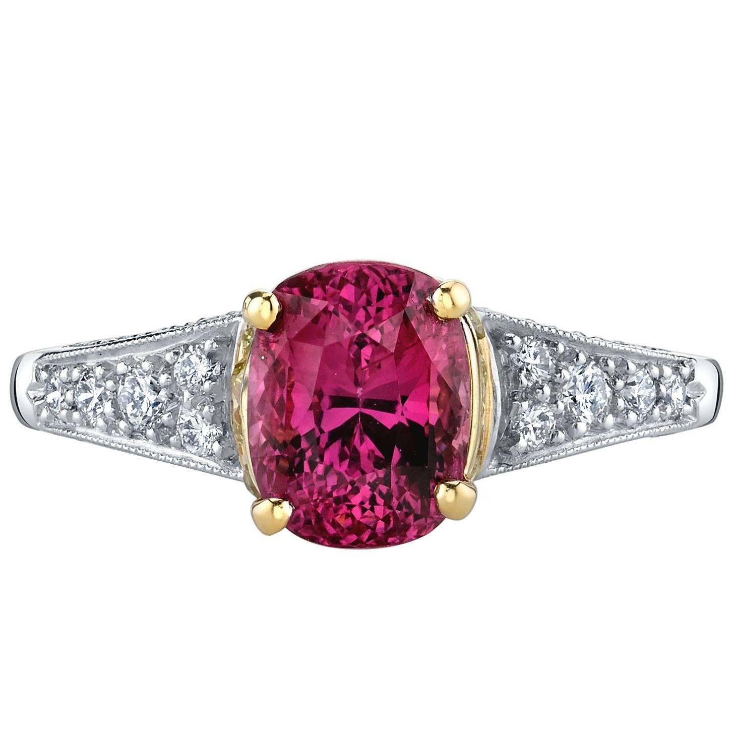 Natural Ruby Yellow and White Diamond Platinum Gold Ring, GIA For Sale