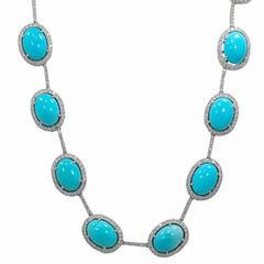 Oval Turquoise Diamond White Gold Necklace 12