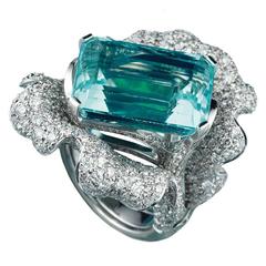18.50 Carat Aquamarine Diamond Gold Rings 4