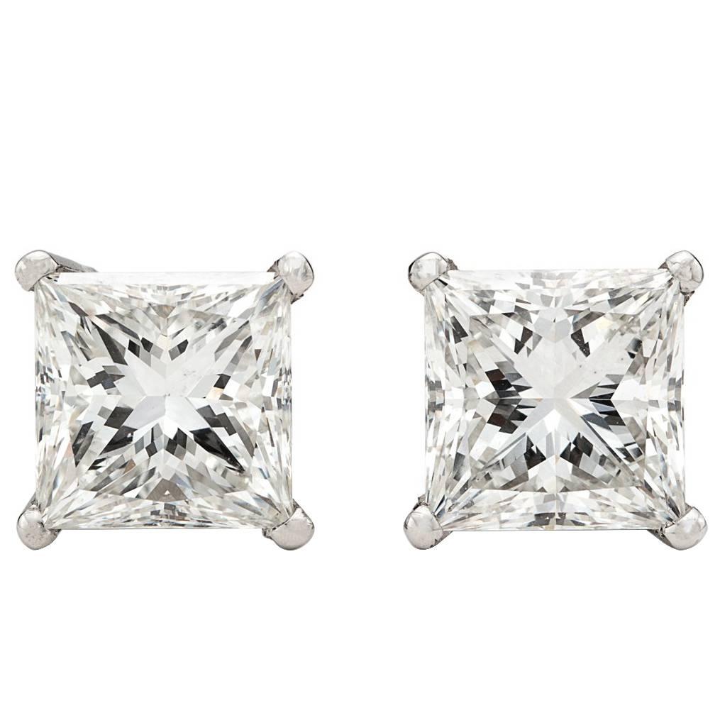 GIA 4.20 Carat Total Weight Princess Cut Stud Earrings