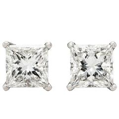GIA 4.20 Carat Total Weight Princess Cut Stud Earrings 1
