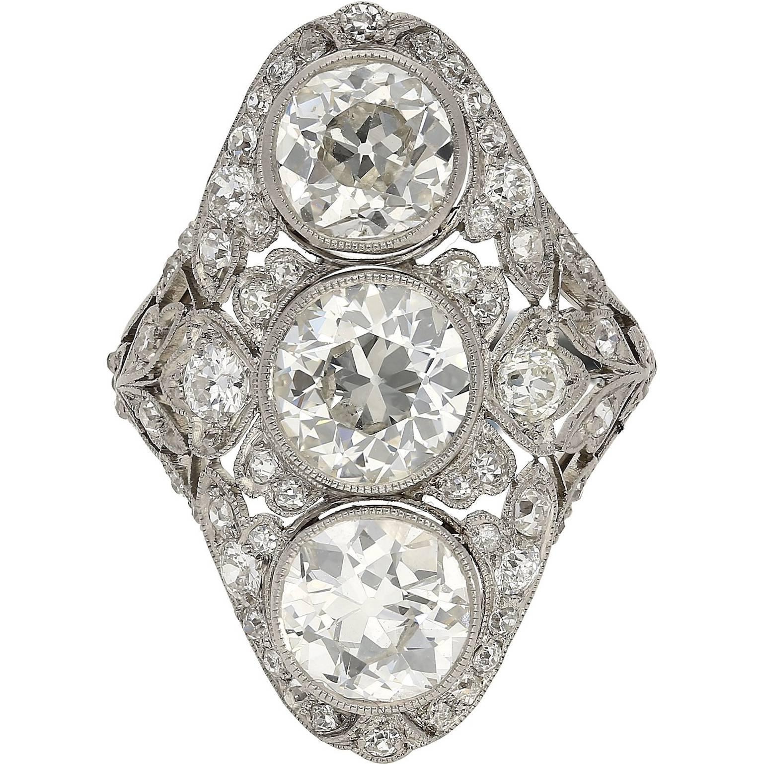 Art Deco 6.00 Carat Old European Cut Diamond Ring