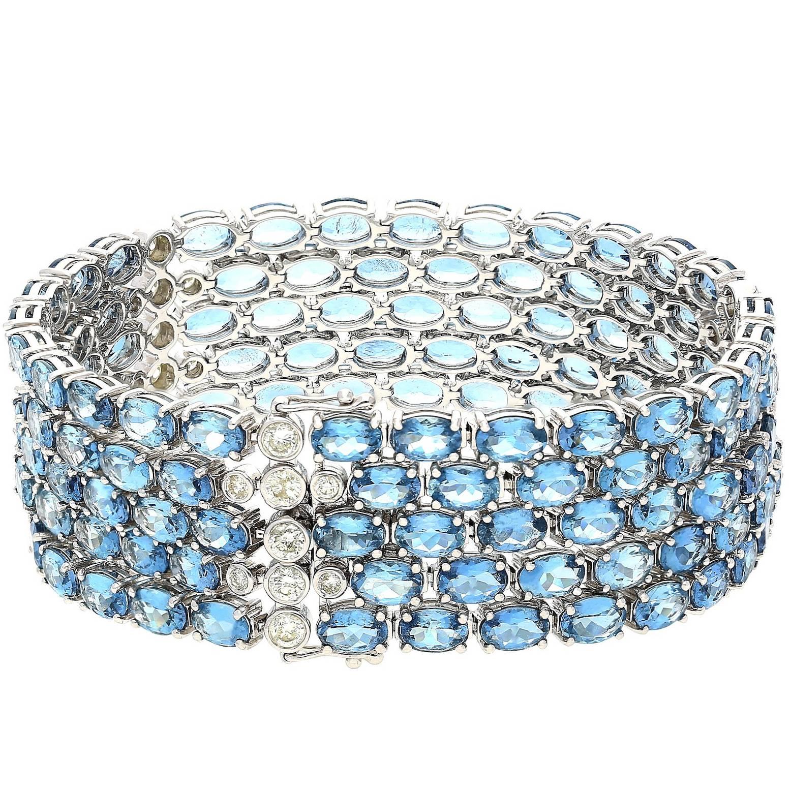 Aquamarine Diamond White Gold Bracelet