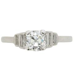 0.81 Carat Old Cushion Cut Diamond Engagement Ring with Stepped Shoulders
