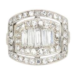 Late Art Deco Diamond White Gold Platinum Cluster Ring, circa 1930s 11