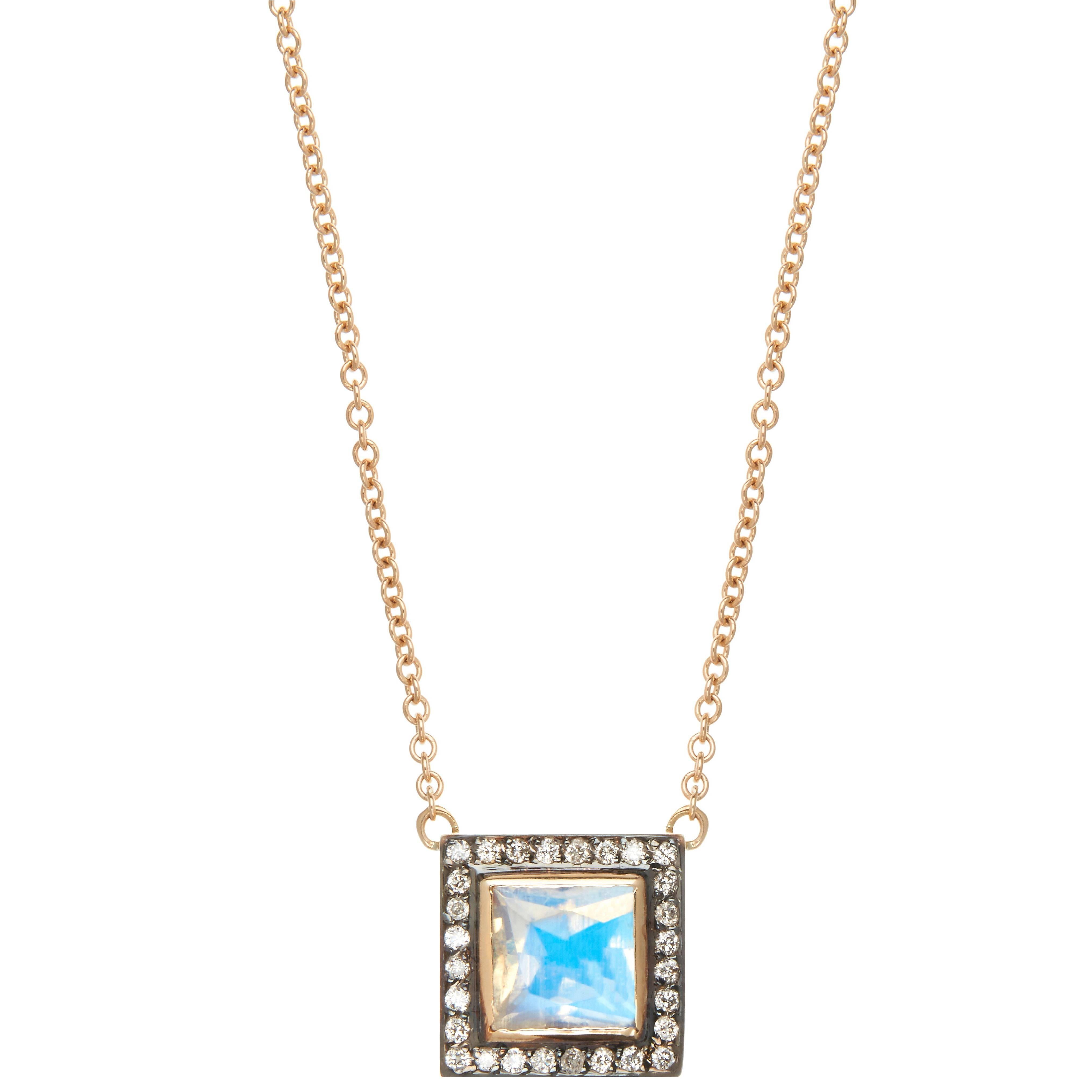 Zara Simon Ibiza Moonstone Diamond Gold Pendant For Sale