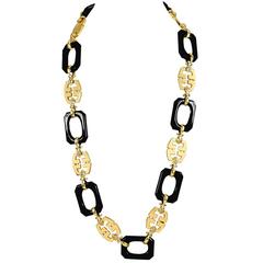 Van Cleef & Arpels Onyx Diamond Gold Necklace 2