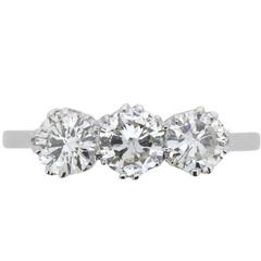 1.30 Carat Three Stone Transitional Cut Diamond Platinum Engagement Ring 11