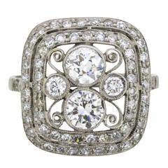 1.45 Carat Brilliant and Eight Cut Diamonds Platinum Cluster Ring, circa 1940s
