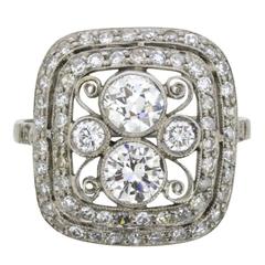 Vintage 1.45 Carat Brilliant and Eight Cut Diamonds Platinum Cluster Ring, circa 1940s