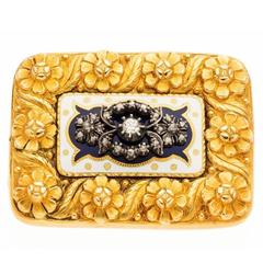 Victorian Diamond Enamel Gold Brooch 2