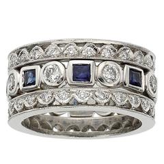 Retro Tacori Sapphire Diamond Platinum Band Ring