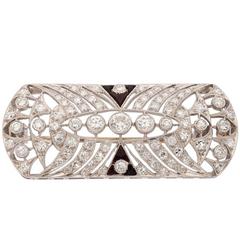 Art Deco Onyx Diamond Platinum Brooch 5