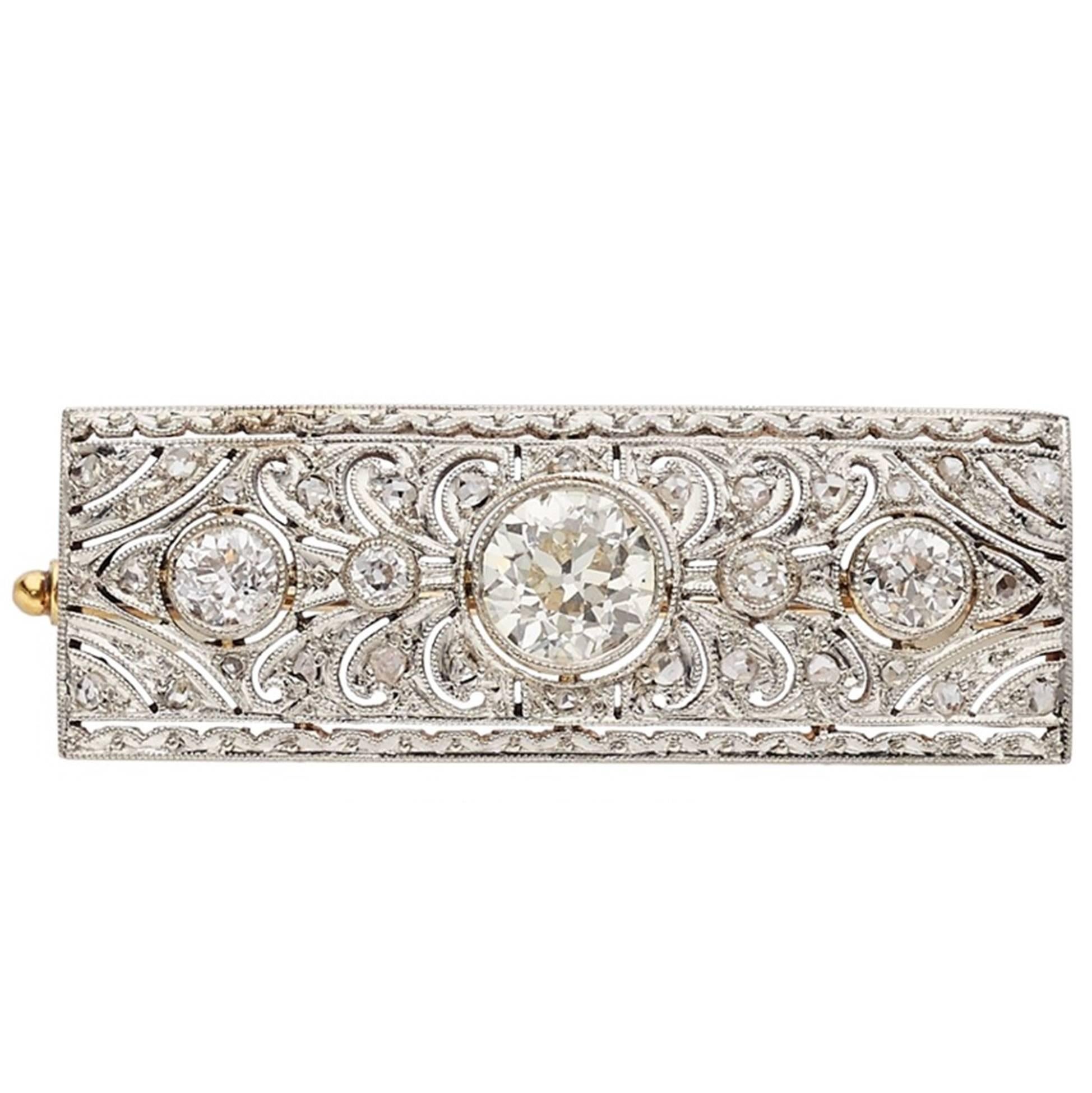 Art Deco Diamond Platinum Gold Brooch